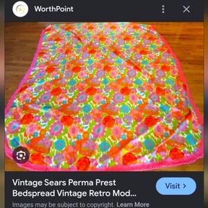 Pair Of Twin Size Retro 1970s Sears Floral Bedspreads With Pink Fringe.